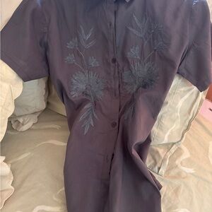 Embroidered Grey Short Sleeve Shirt